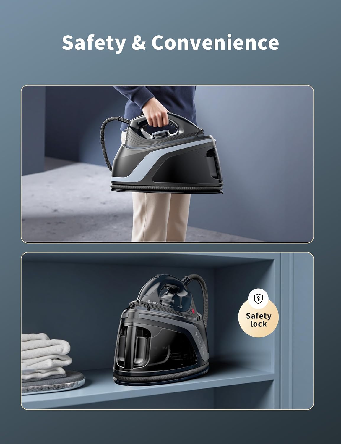 Steam Station Iron for Clothes,1600W Professional Steam Iron with 44 oz Tank, 400 microsteam holes, Built-In Pump, Ceramic baseplate,Iron Lock For Easy Carry(Dark Black-C2)