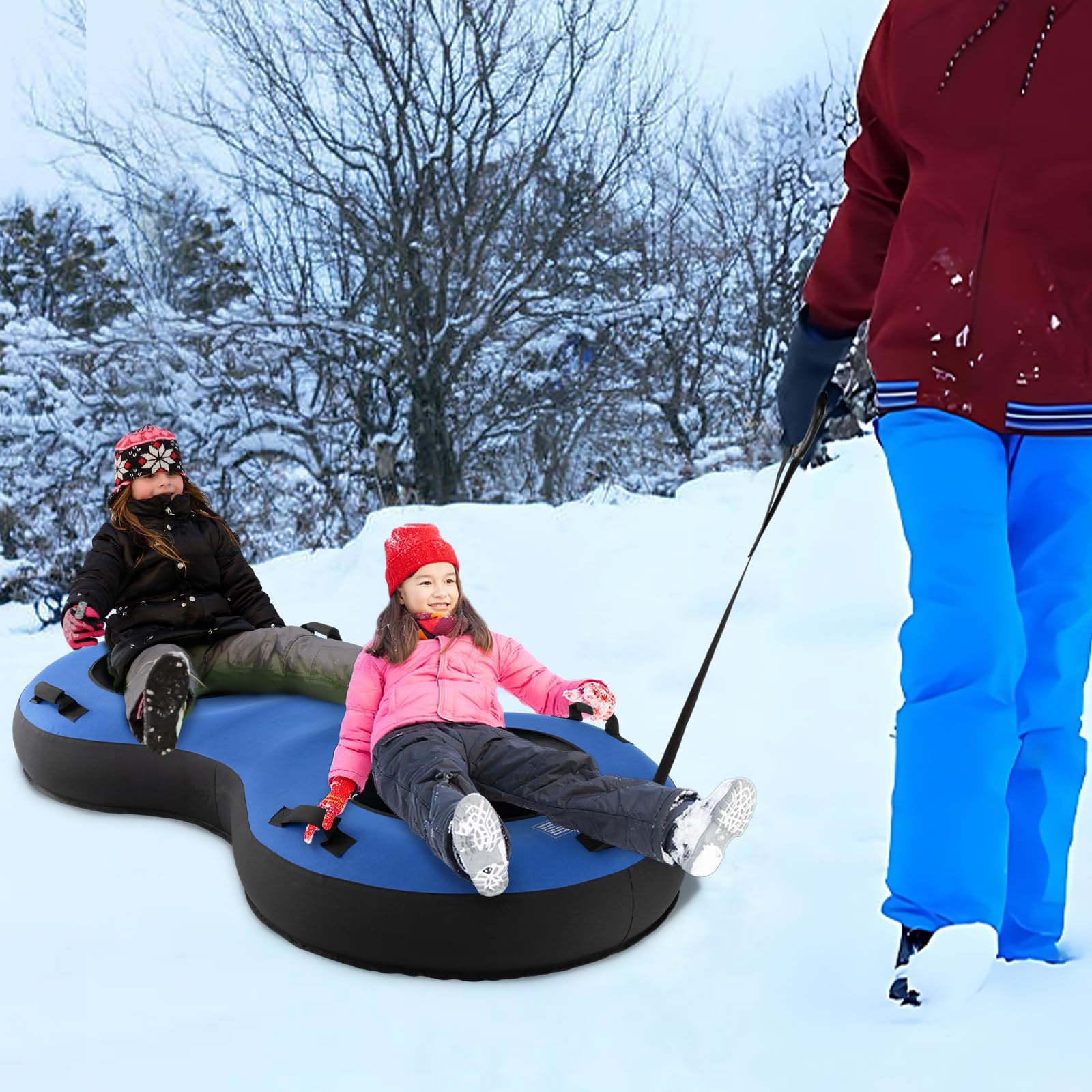 COSTWAY Trineo de Nieve Inflable 200x98 cm, Tubo para 2 Niños y Adultos, Goma