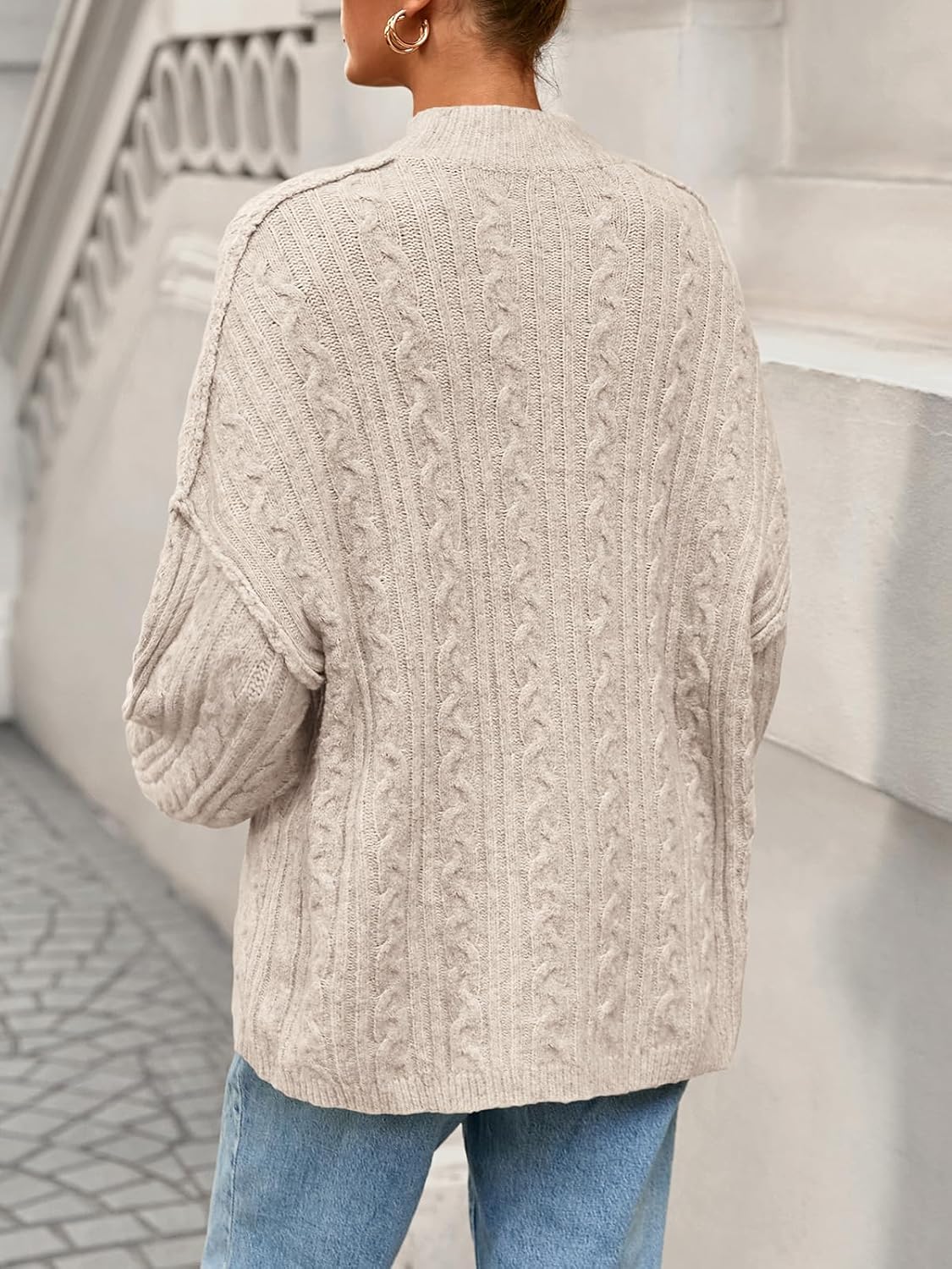 PRETTYGARDEN Womens Sweater 2026 Long Sleeve Crewneck Cable Knit Oversized Sweaters Pullover Exposed Seam Spring Outfits - Image 5