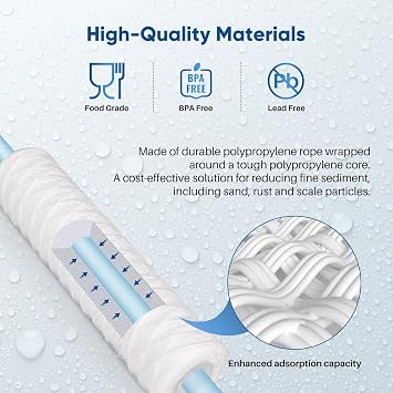 PUREPLUS ピュアプラス 10ミクロン 10インチ x 2.5インチ ハウス全体ストリング創傷堆積物フィルター 井戸水用 ユニバーサル10インチROシステム交換用カートリッジ WP-5 Aqua-Pure AP110 CFS110 Culligan P5 WFPFC4002 6パック
