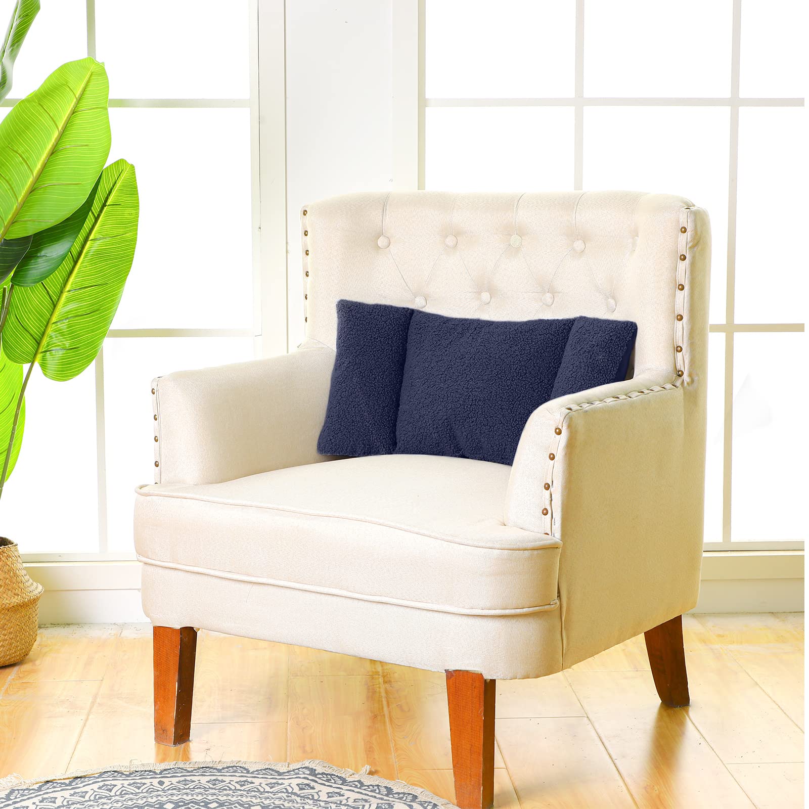 Queekay Coussin de soutien lombaire en polaire à 3 sections pour chaise de bureau - Coussin de soutien lombaire confortable pour siège de voiture, soulagement des douleurs lombaires (bleu foncé)