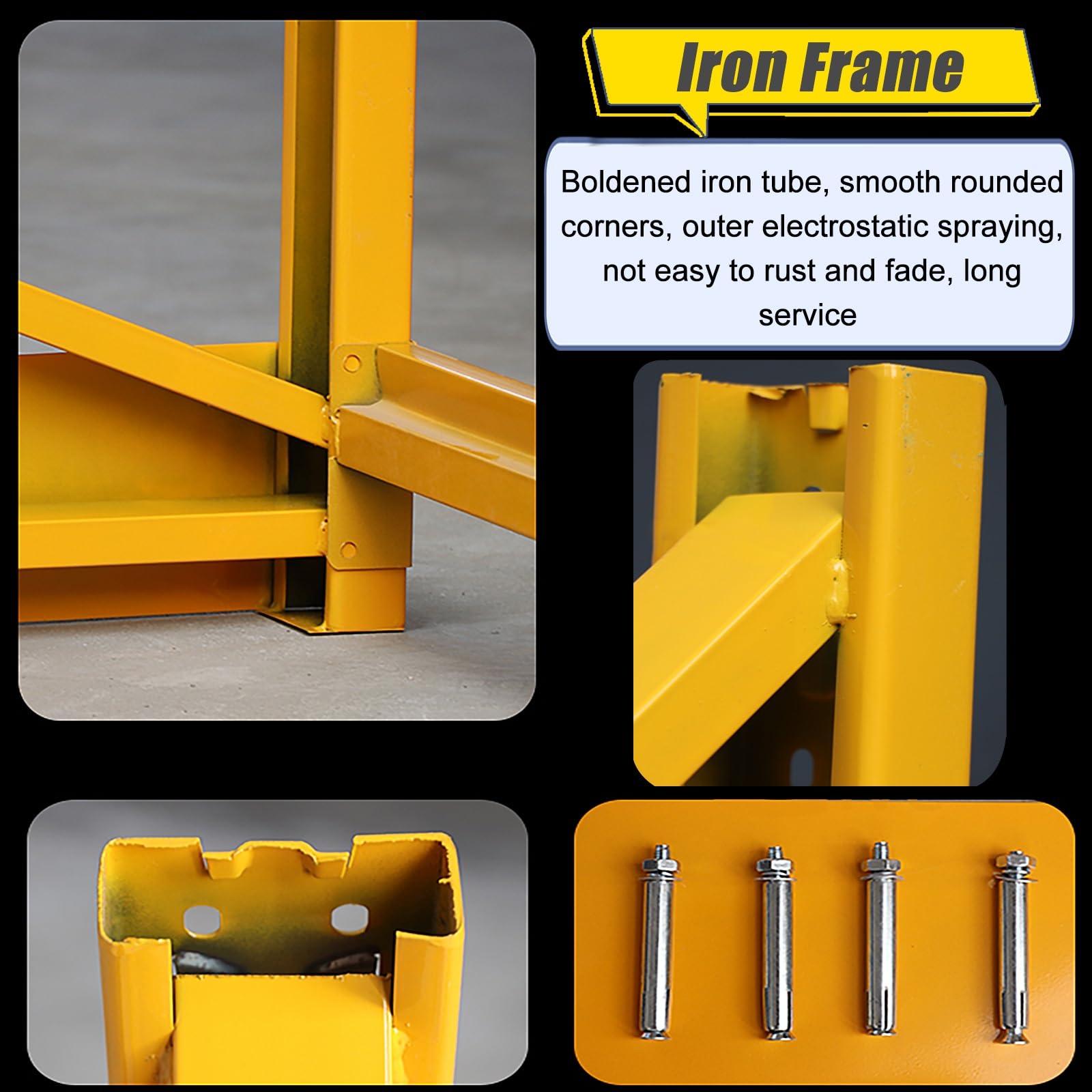 Generico Porta Pneumatici Regolabile da Parete, Organizer in Metallo per Pneumatici/Cerchi, Ideale per Garage, Magazzini, Appartamenti e Negozi - Giallo, 1 ripiano, 150x55x80 cm