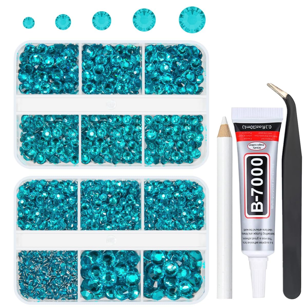 qiipii Teal Blue Resin Crystal Rhinestones for Bedazzling Crafting 2mm 3mm 4mm 5mm 6mm Turquoise Blue Flatback Gems Non-Hotfix Stones Diamonds for Nails Face Eyes Makeup Tumblers Bottles DIY Crafts