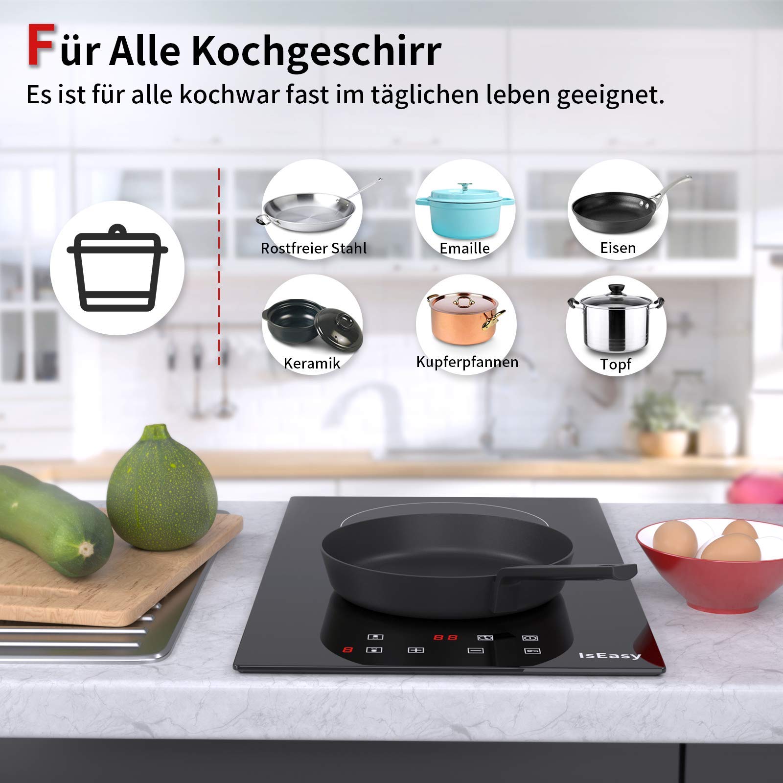 Table de Cuisson Vitrocéramique 2 Feux Encastrable 3000W, 9 Niveaux de Chauffage, Commande Tactile & Minuterie,Double Zone de Cuisson 29.5 cm, Idéale pour Cuisine Moderne - 2