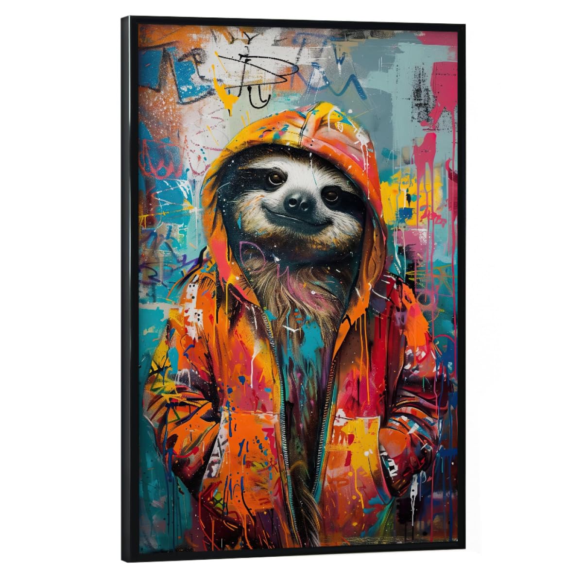 artboxONE Poster mit schwarzem Rahmen 60x40 cm Tiere Faultier Grafitti - Bild faultier Grafitti Hoddie