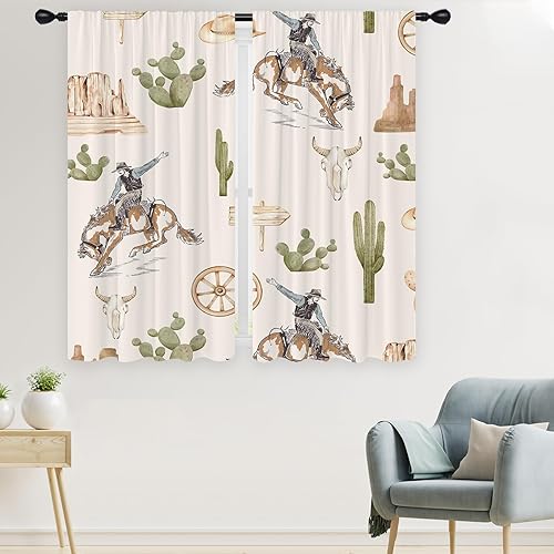Miniatura 2 de EGLGCC Cortinas occidentales de cocina de 27.5 pulgadas de ancho x 45 pulgadas de largo, pequeñas, mini vaquero, equitación, cactus, desierto,