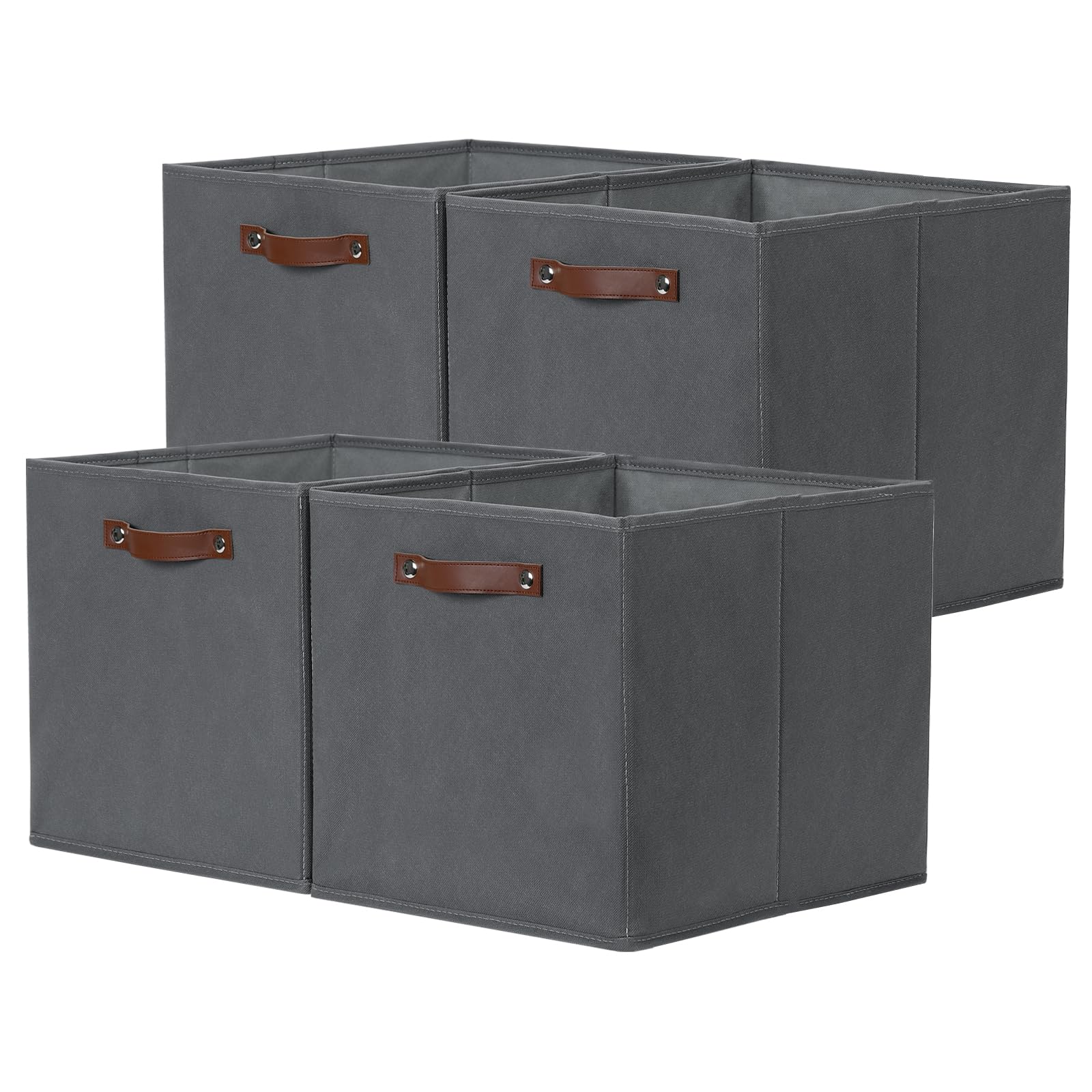 Photo 1 of **MISSING PIECES** Temary Foldable Cube Baskets 4Pack - Grey, 13x15x13 Inch Fabric Storage Organizer Bins with Handles