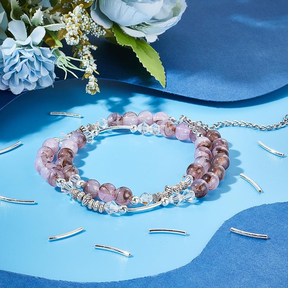 PH PandaHall 30pcs 925 Sterling Silver Tube Beads 15mm Metal Curved Tube Bead Long Noodle Beads Spacer Bead for DIY Wrist Bracelet Anklet Necklace Earring Jewelry Making, 0.9mm Hole