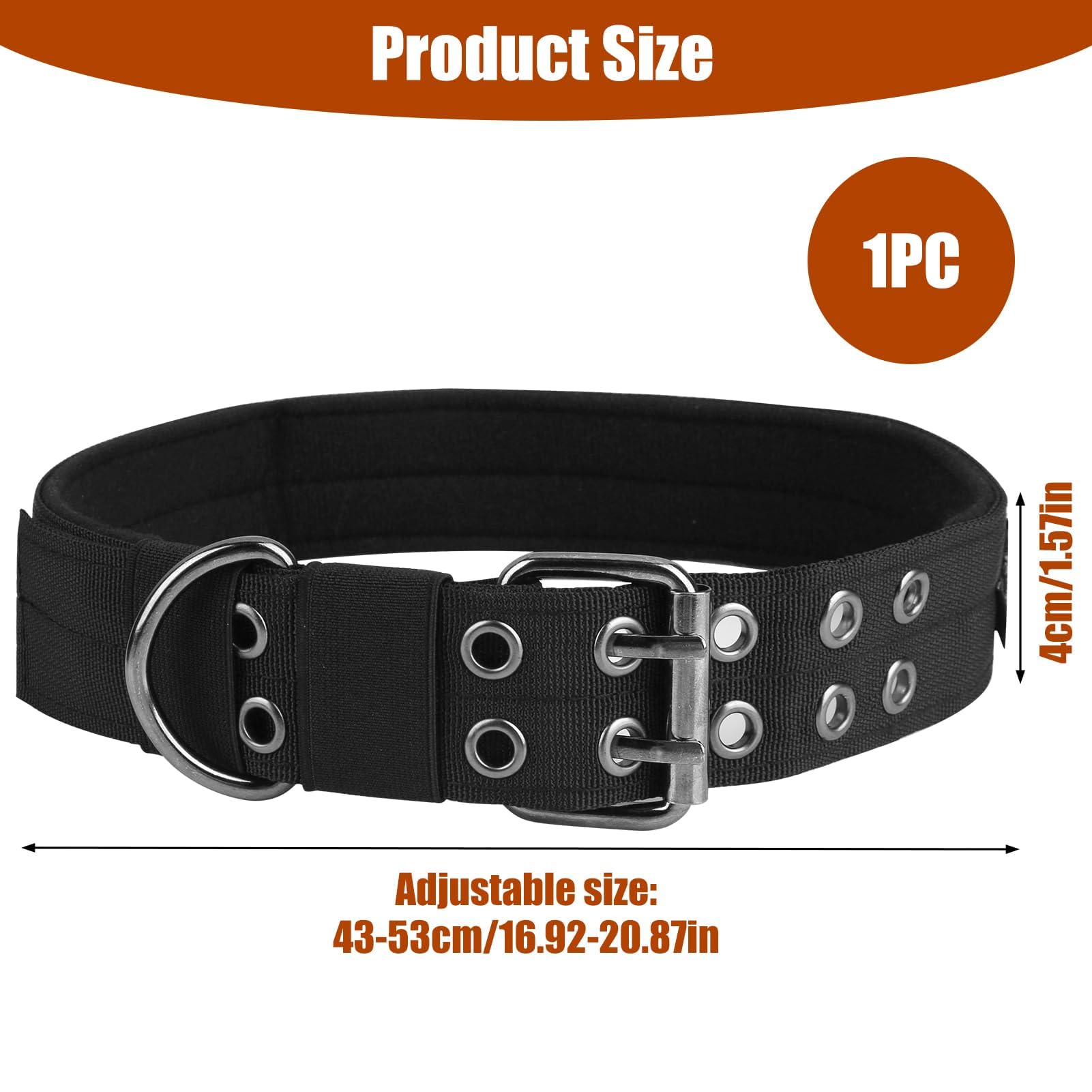 Heavy Duty Tactical Dog Collar for Large Dogs Adjustable Military-Grade Nylon Choker Collar with D-Ring Buckle Strong Training Collar for Rottweiler Mastiff - Image 2