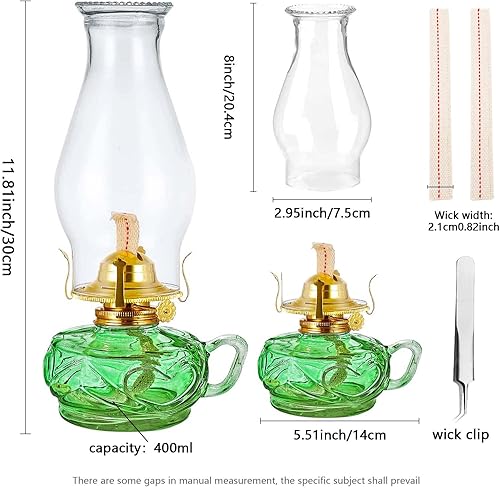 Miniatura 2 de Lámpara de aceite rústica para uso en interiores, lámpara grande de queroseno con asa, 2 mechas y 1 pinzas, lámpara de huracán de vidrio vintage