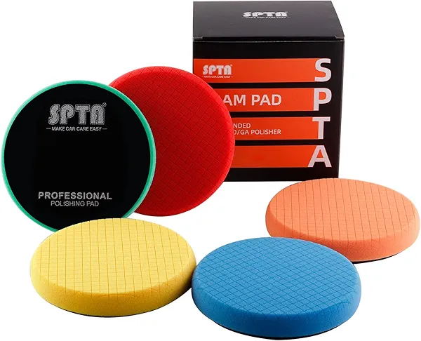 Buffing Polishing Pads, SPTA 5Pc 4.5Inch Face for 4 Inch 100mm Backing Plate Compound Buffing Sponge Pads Cutting Polishing Pad Kit For Car Buffer Polisher Compounding,Polishing and Waxing -FPTFS4-MIX