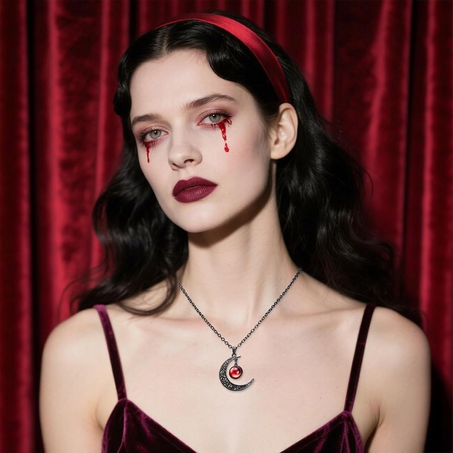 Gothic Moon Crystal Necklace Punk Style Moon Pendant Necklaces Black Costume Jewelry for Women - Image 5