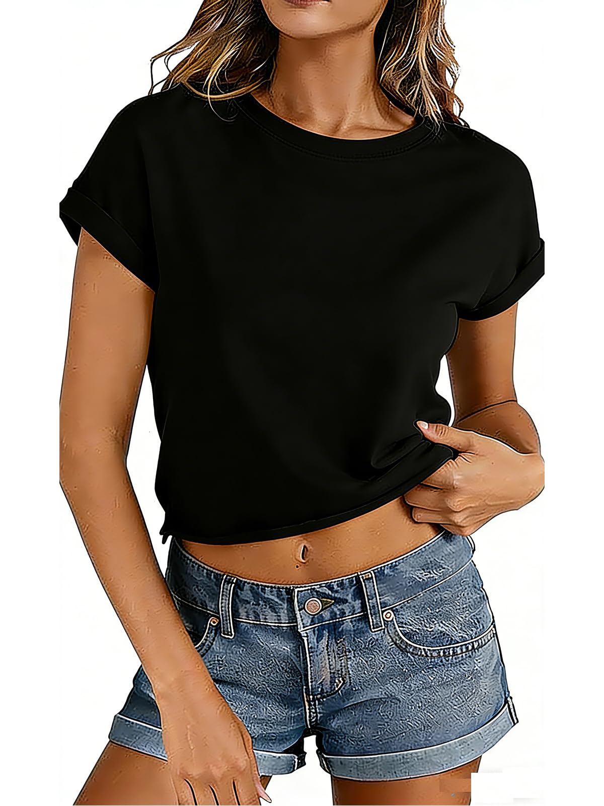 Eniloyal Crop Tops Damen Tshirt Sommer Bauchfreies Sport Shirt Kurzarm Oberteil Locker Lässig