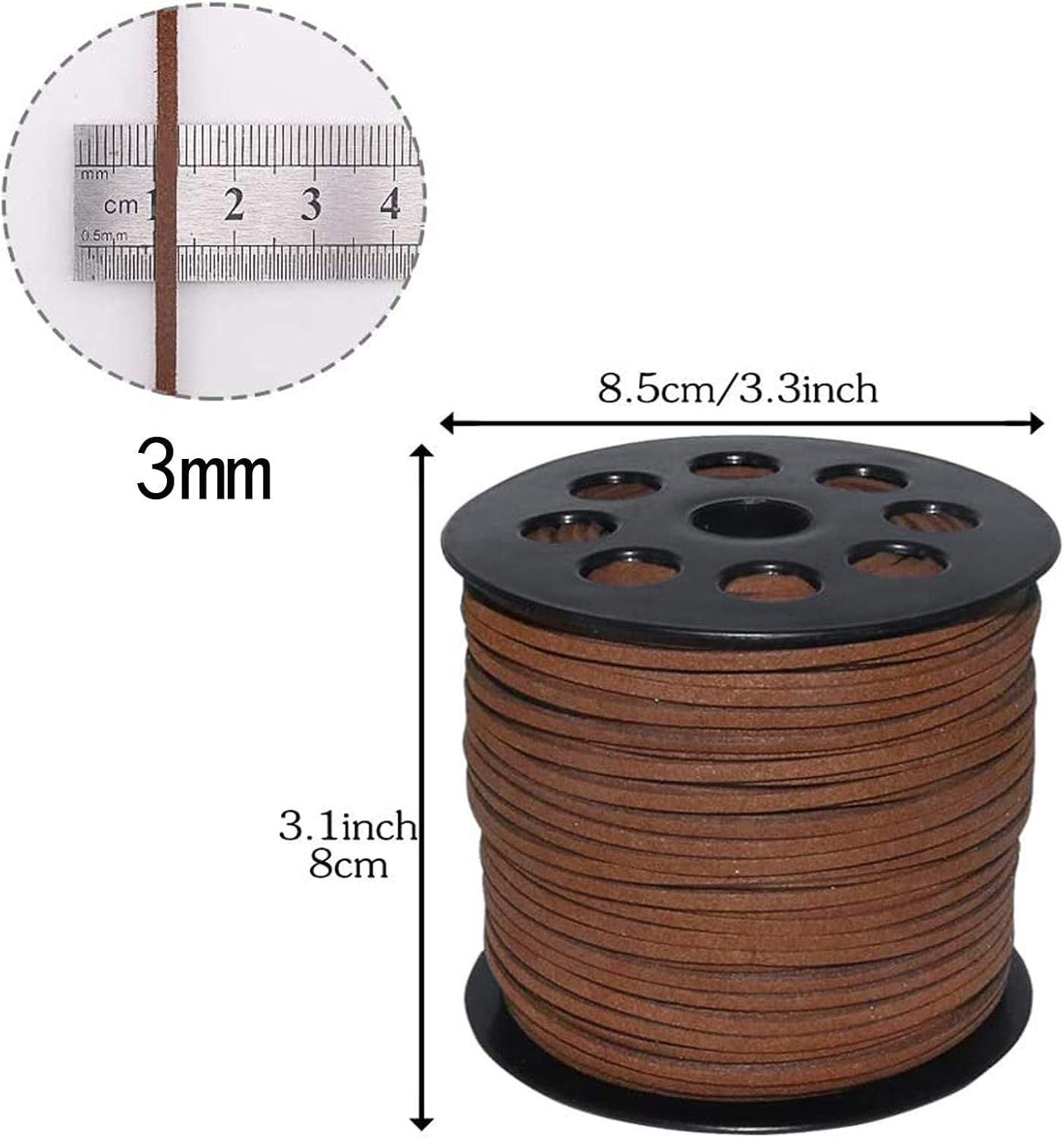 LWPITTY 3mm x100 Yards Coffee Suede Cord Suede Lace Faux Leather Cord with Roll Spool for Bracelet Necklace Beading DIY Handmade Crafts.