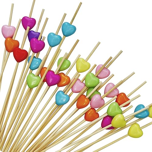 Miniatura 10 de 100 palillos de cóctel de bambú, palillos de dientes elegantes para aperitivos, palillos hechos a mano de 4.7 pulgadas, bonitos pinchos de bambú