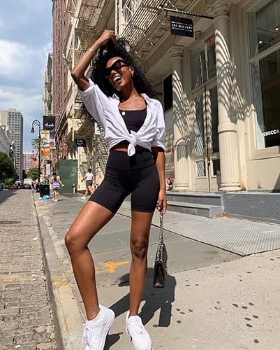 Miniatura 2 de GROTEEN Pantalones cortos de ciclismo de 6 pulgadas con bolsillos para mujer, cintura alta, control de abdomen, pantalones cortos de entrenamiento