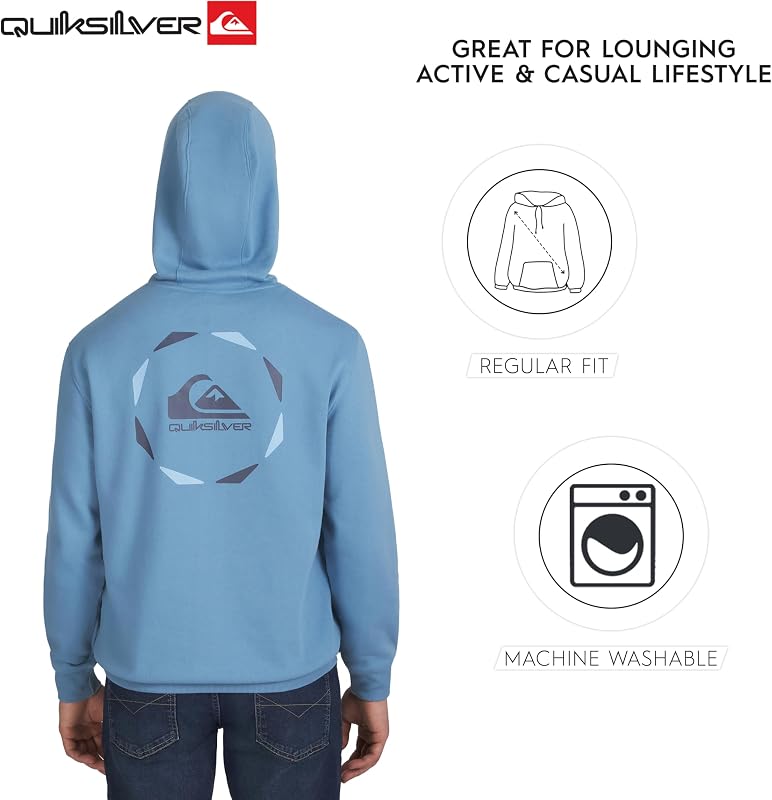 Quiksilver Men's Regular Fit Super Soft Fleece Midweight Pullover Hooded Sweatshirt, Blue Shadow, Large image 7