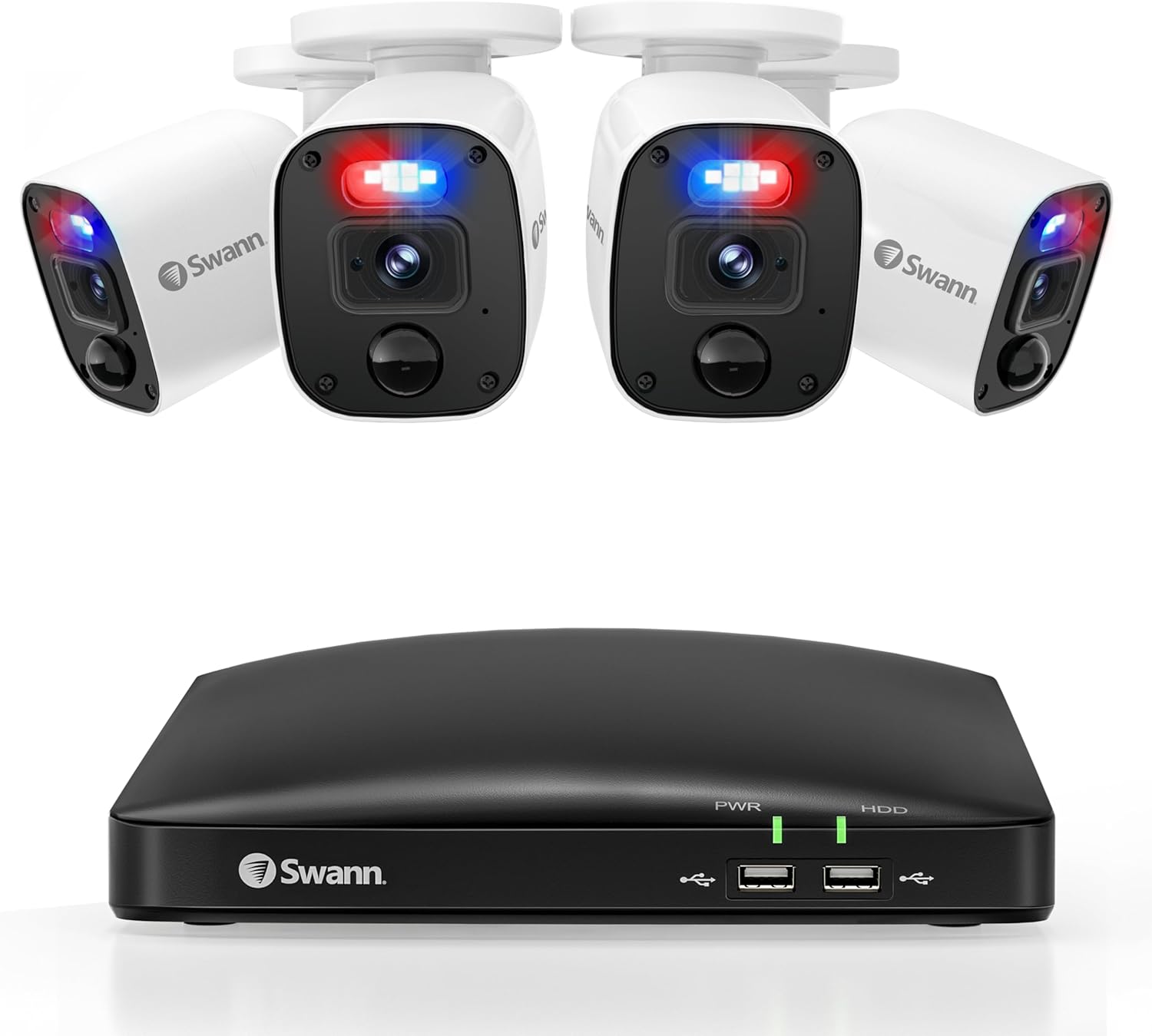 Swann 4 Channel 4 Cameras 1080p HD Security System,DVR 64GB SD Card Security System with Microphone,Wired Surveillance Bullet Cameras,Colour Night Vision,Heat & Motion Detection|SWDVK-446854MQB