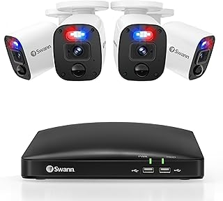 Swann 4 Channel 4 Cameras 1080p HD Security System,DVR 64GB SD Card Security System with Microphone,Wired Surveillance Bul...