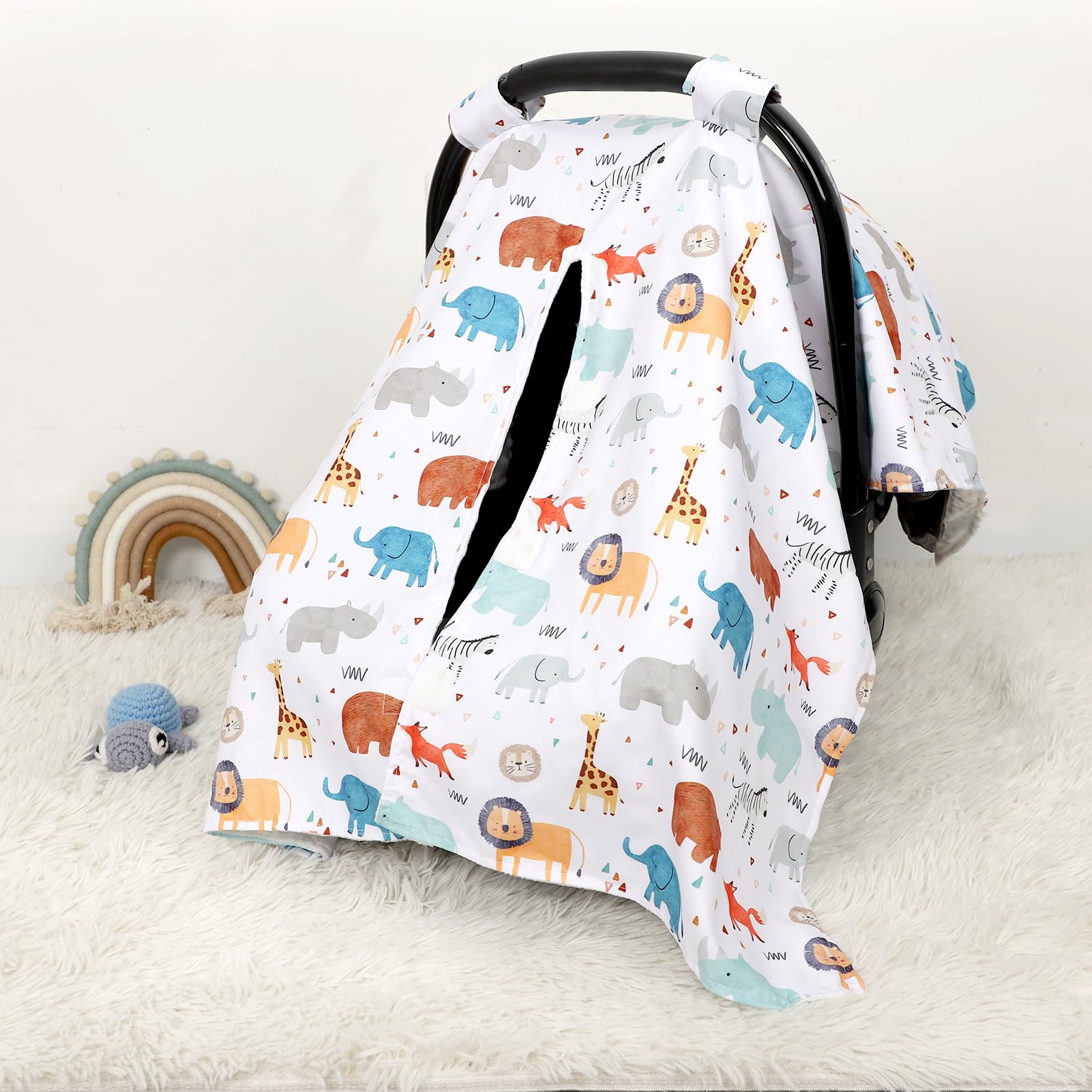 ManFaiSky Car Seat Cover Baby, Soft Carseat Covers Baby Girl, Multi-Use Nursing Cover & Infant Carseat Canopy, Animals