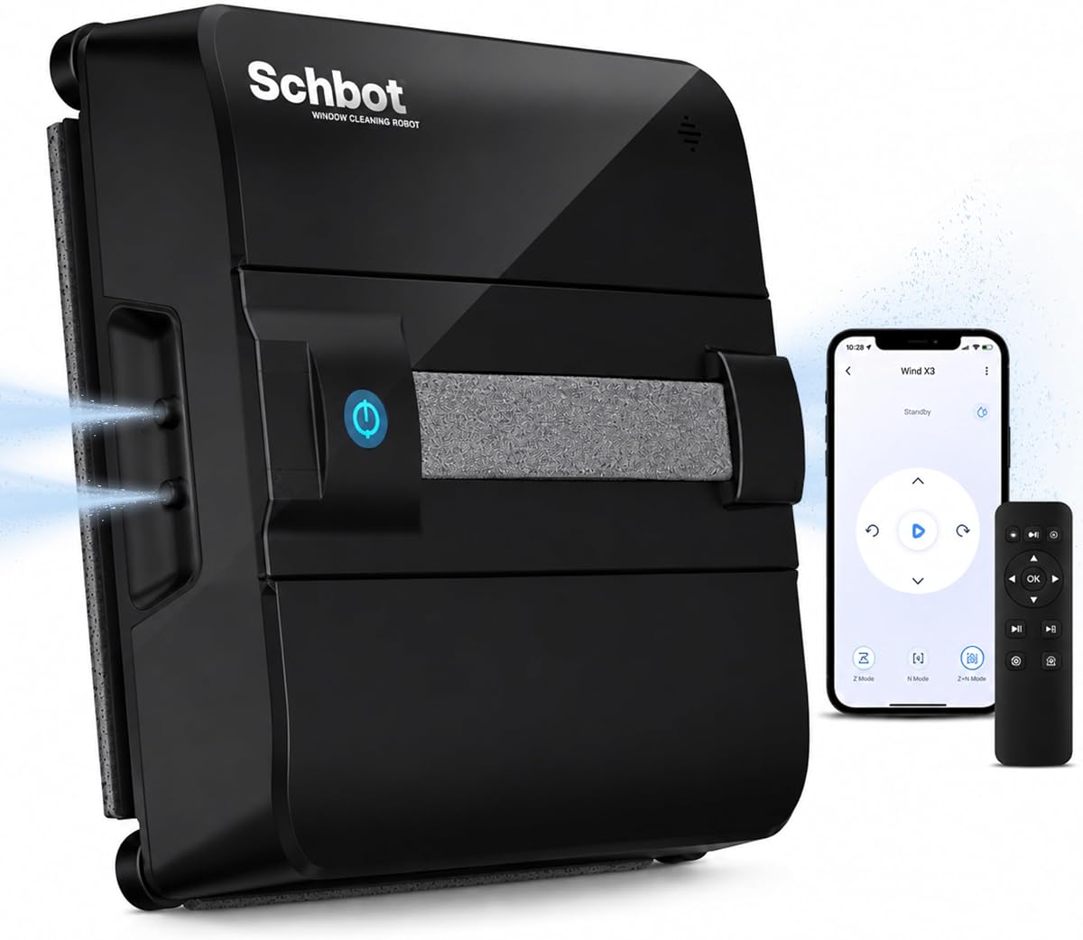 Robot limpiacristales Wind X3 2026 - Robot limpiacristales negro con función de pulverización automática, apto para ventanas pequeñas y grandes con y sin marco