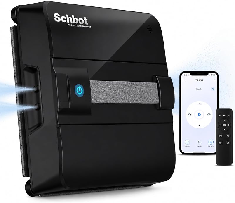 Robot limpiacristales Wind X3 2026 - Robot limpiacristales negro con función de pulverización automática, apto para ventanas pequeñas y grandes con y sin marco