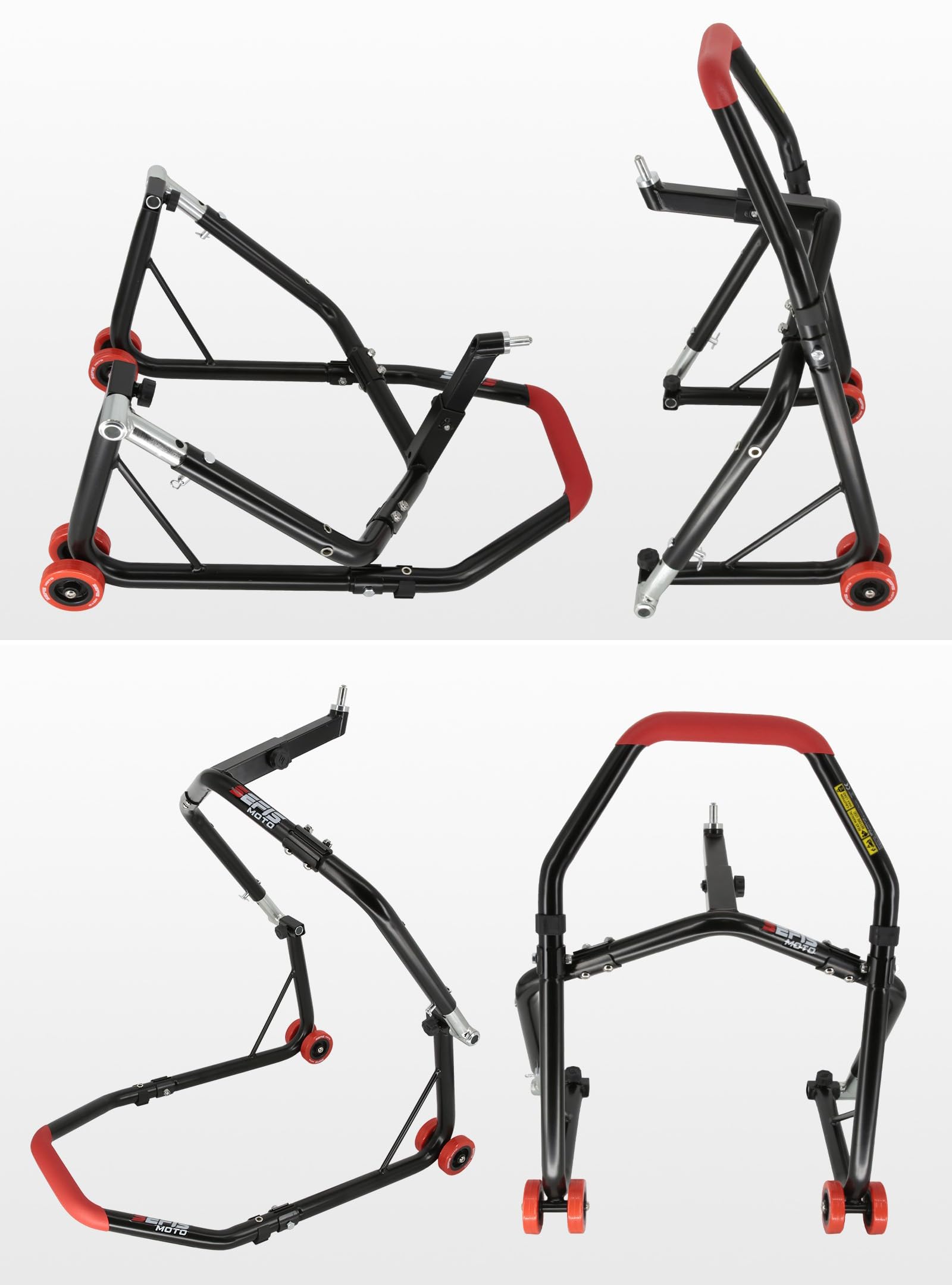 SEFIS D18 Set de caballetes para motocicleta, caballete de rueda delantera, elevador de rueda trasera, soporte de servicio frontal y trasero, caballete de montaje trasero para motocicleta, set de