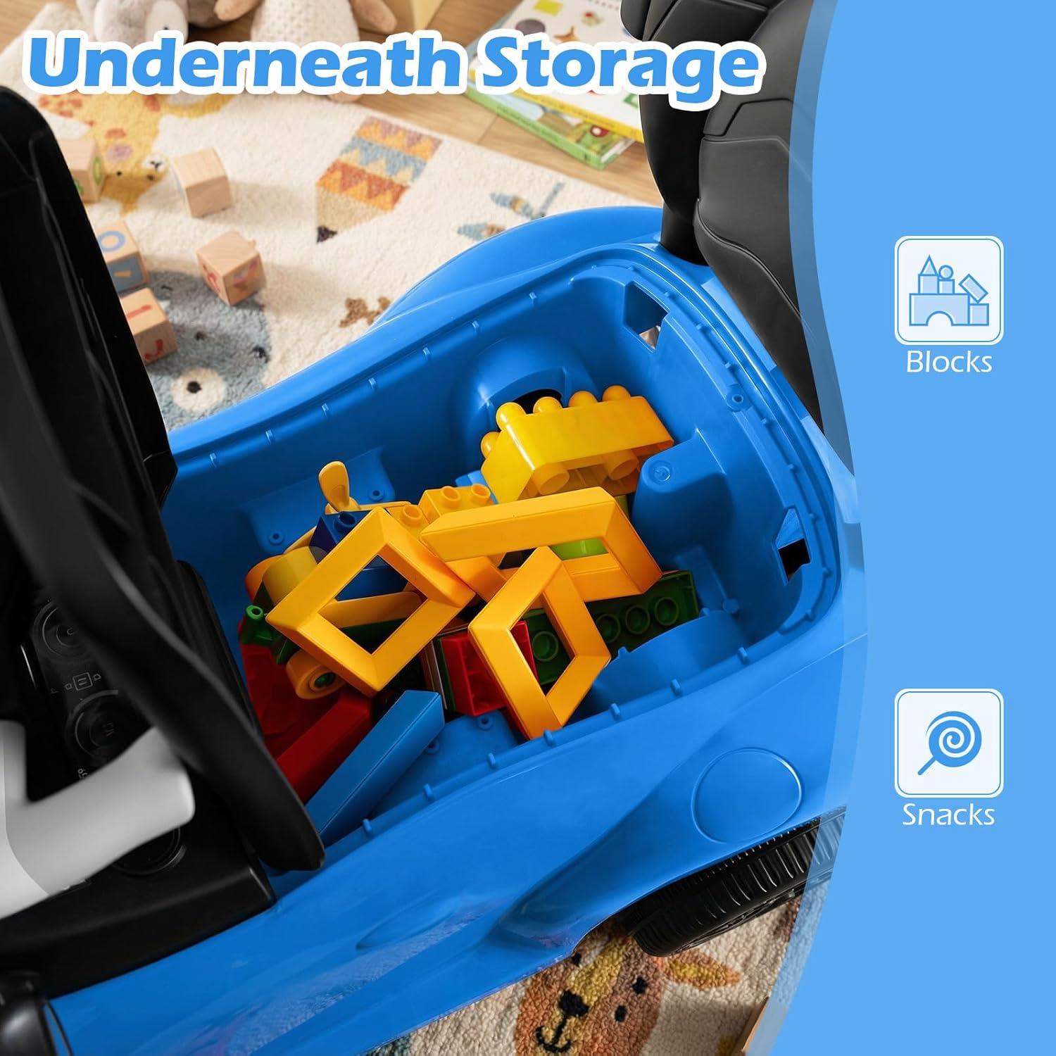 Licensed Toyota Ride on Push Car by OLAKIDS, 3 in 1 Toddlers Sliding Walking Toy with Parent Control Handle, Removable Guardrails, Underneath Storage (Blue)