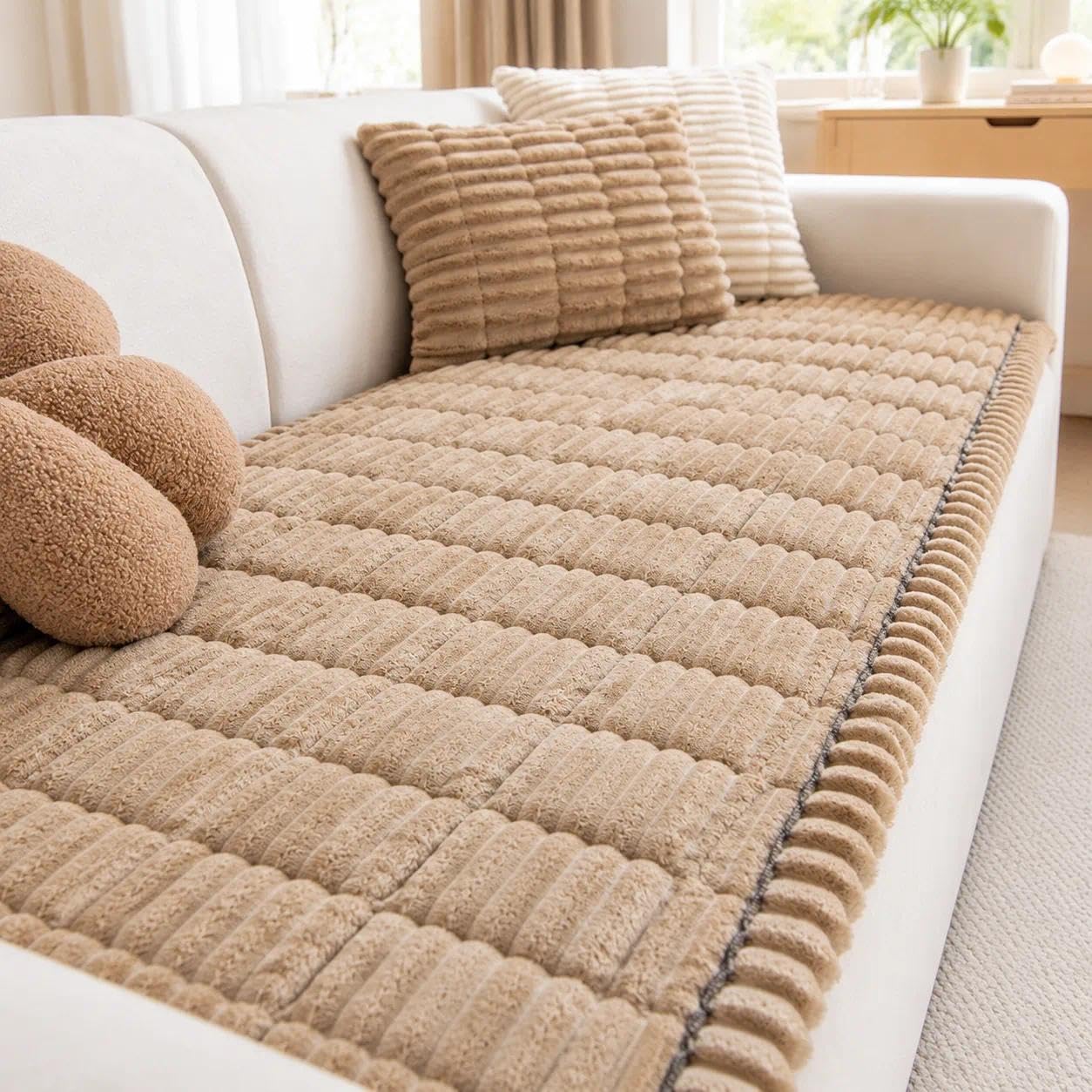 Masira Cosy Plush Pet Seat Sofa Cover Corduroy (Milk Coffee / 60*150Cm) — image 1