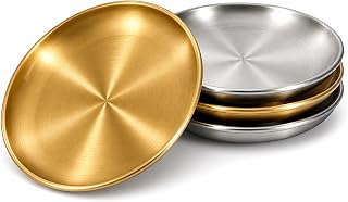 Cat Bowls, 4 Pack Stainless Steel Cat Food Bowl Set, Wide Shallow Cat Bowl for Indoor Cats, Metal Cat Food Bowls and Cat Dishes for Wet or Dry Food, Kitten Bowls, 6.7 Inch, Gold & Silver