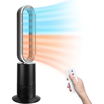 32 inch Space Heater Bladeless Tower Fan, Heater & Fan Combo, 9H Timer 10 Speeds with Remote Control, Air Circulator Fan for Home