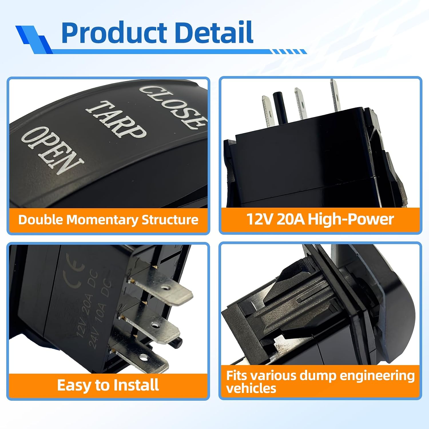 3 Position ‎3 Terminal ON-Off-ON Dump Truck Tarp Rocker Switch 12V 20A