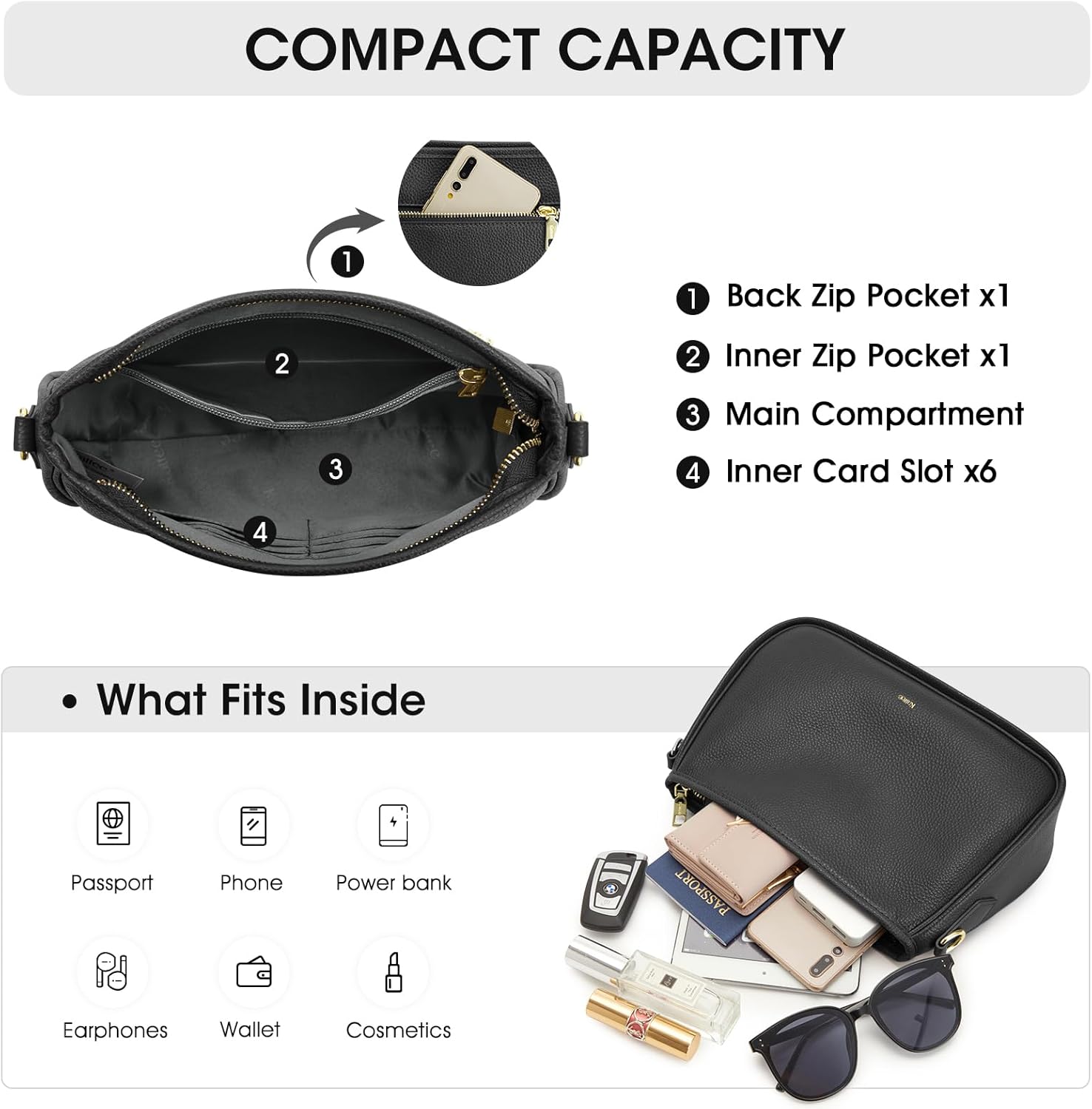 Kattee Shoulder Purse for Women, Medium Leather Crossbody Bag Trendy, Hanbags Purses, Small Hobo Bags with 2 Removable Straps - Image 4