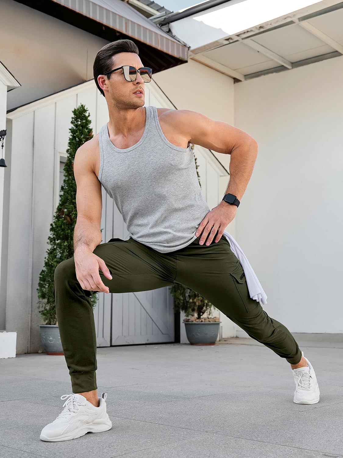 Comdecevis Men's Cargo Jogger Pants Stretch Sweatpants Slim Fit Tactical Pants with Zipper Pockets Casual Trousers - Image 3