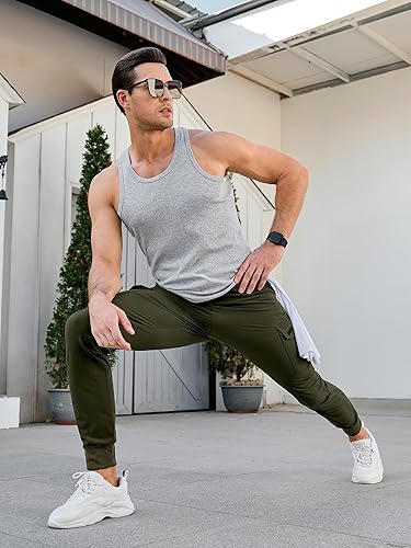 Miniatura 5 de Comdecevis Pantalones deportivos tipo cargo para hombre, elásticos, ajustados, tácticos, con bolsillos con cremallera, pantalones casuales