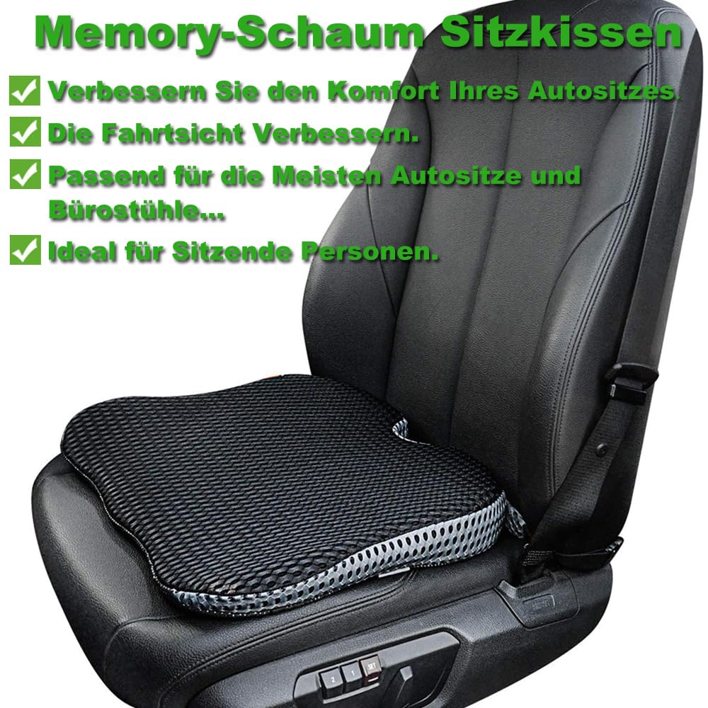 Memory Foam Keilkissen für Auto - Ergonomisches Sitzkissen Auto als Sitzerhöhung Fahrersitz - Autositzauflage, Autositzkissen mit Keil-Design für Vordersitze