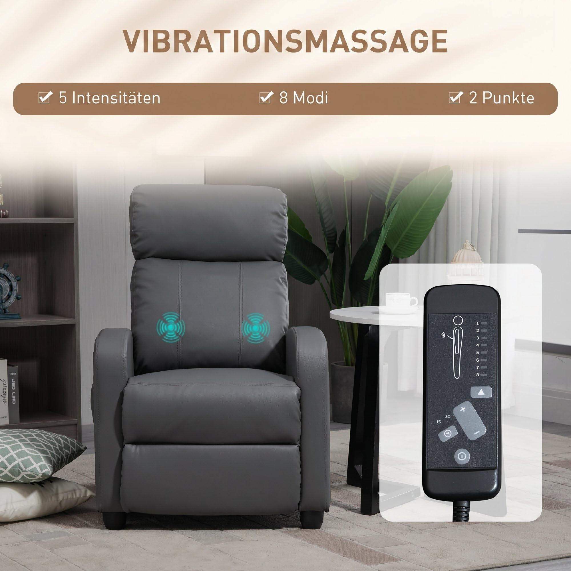 HOMCOM Relaxsessel Fernsehsessel mit Vibrationsmassage Grau