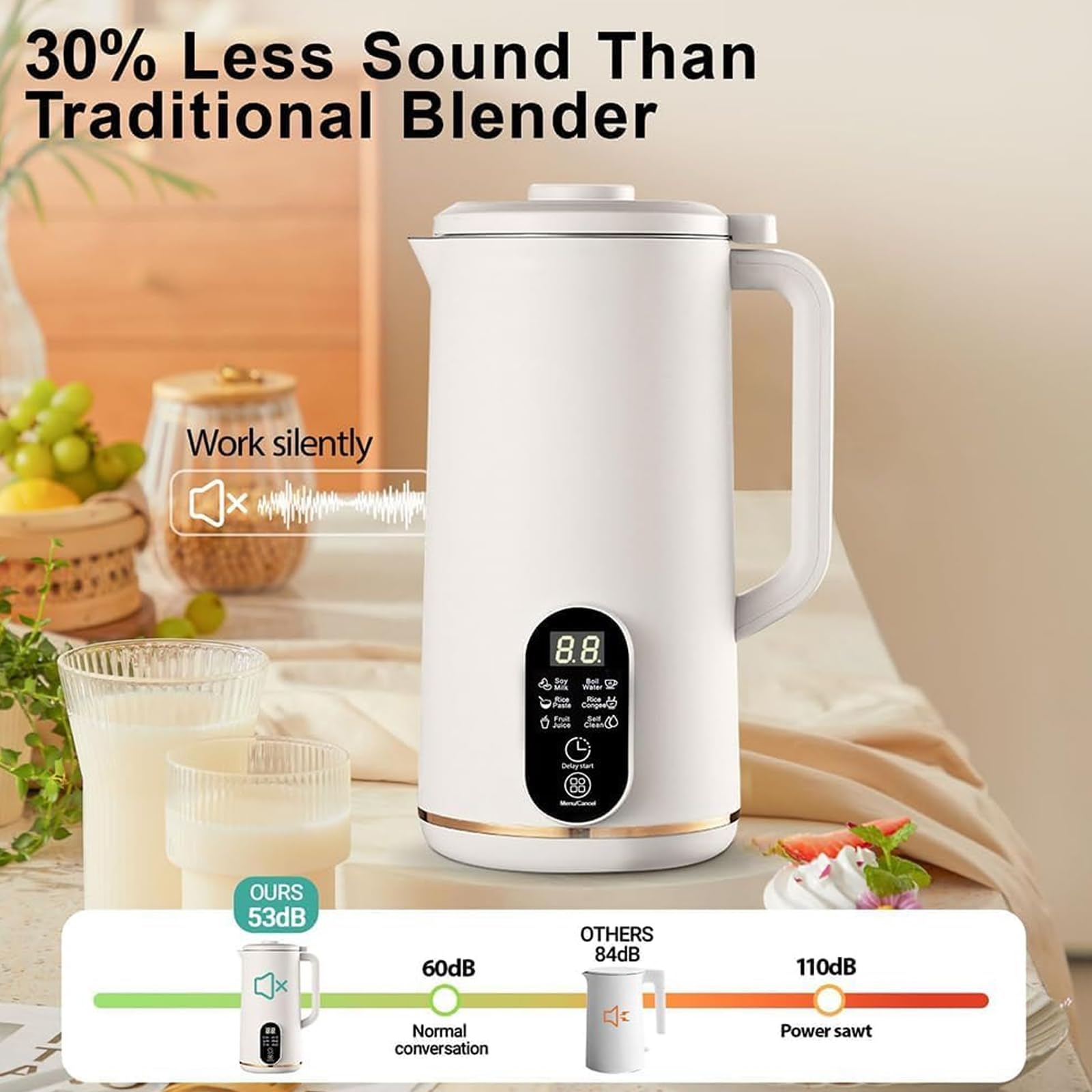 Maszyna do Mleka Sojowego 650ml, Automatyczna Maszyna 6 w 1 do Mleka Orzechowego i Owsianego z Wyświetlaczem LED, Bez Namaczania, Timer, Samoczyszcząca & Funkcja Podgrzewania, Mleko Roślinne do green