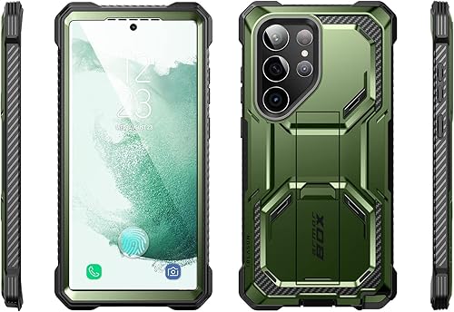 Miniatura 7 de i-Blason Funda para Samsung Galaxy S23 Ultra con soporte, 2 marcos frontales, protector de pantalla integrado, funda de clip para cinturón, funda