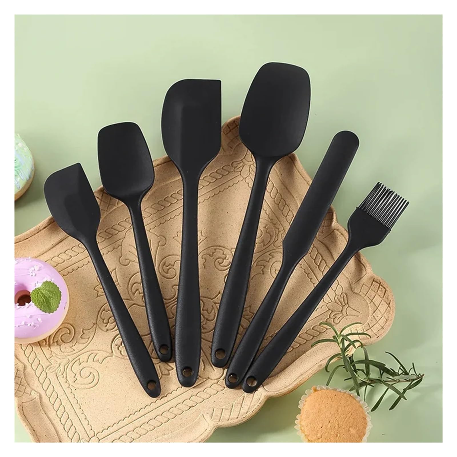 Set di spatole in silicone da 6 pezzi Spatola addensata resistente al calore antiaderente for olio for cottura Cottura forno Per Cucinare(Black suit)