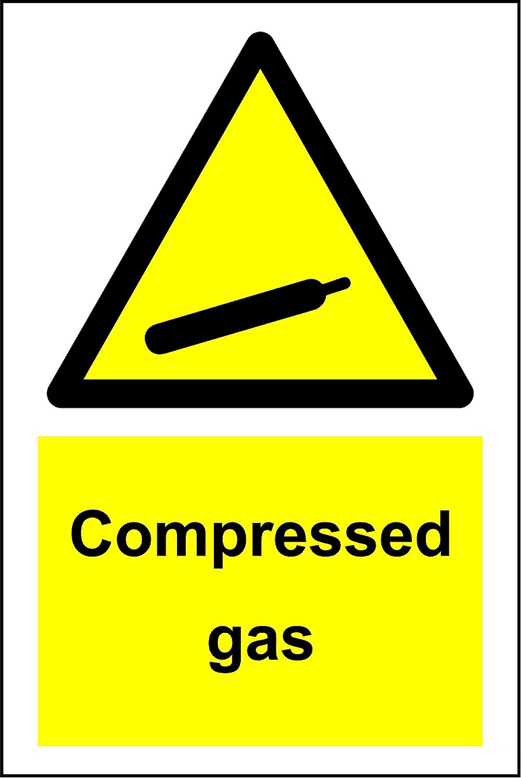 Warning Compressed gas safety sign - 3mm Aluminium sign 300mm x 200mm