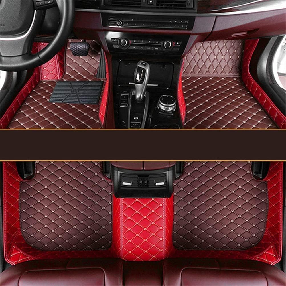 Custom All-Weather Protection Leather Car Floor Mats for Cars Sedan SUV Sports Car Waterproof Floor Mat (Brown&Red)