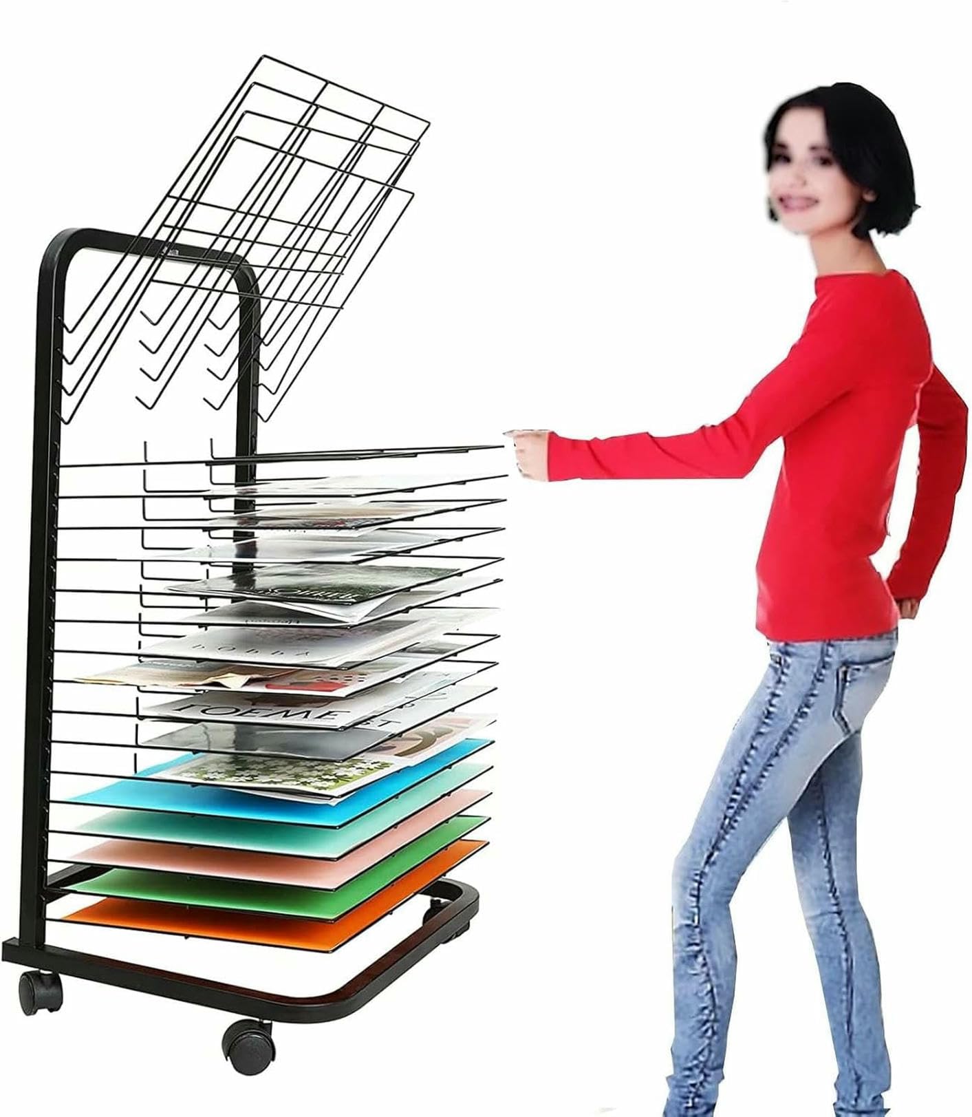 Kunsttrockengestell mit flexiblen Regalen, mobiler Wagen für Malerei, Bastelaufbewahrung, stapelbare Metallkonstruktion für Klassenzimmer und Studio