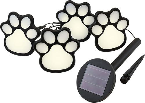 LumaBase Luces solares para caminos con estampado de patas, juego de 4, color negro