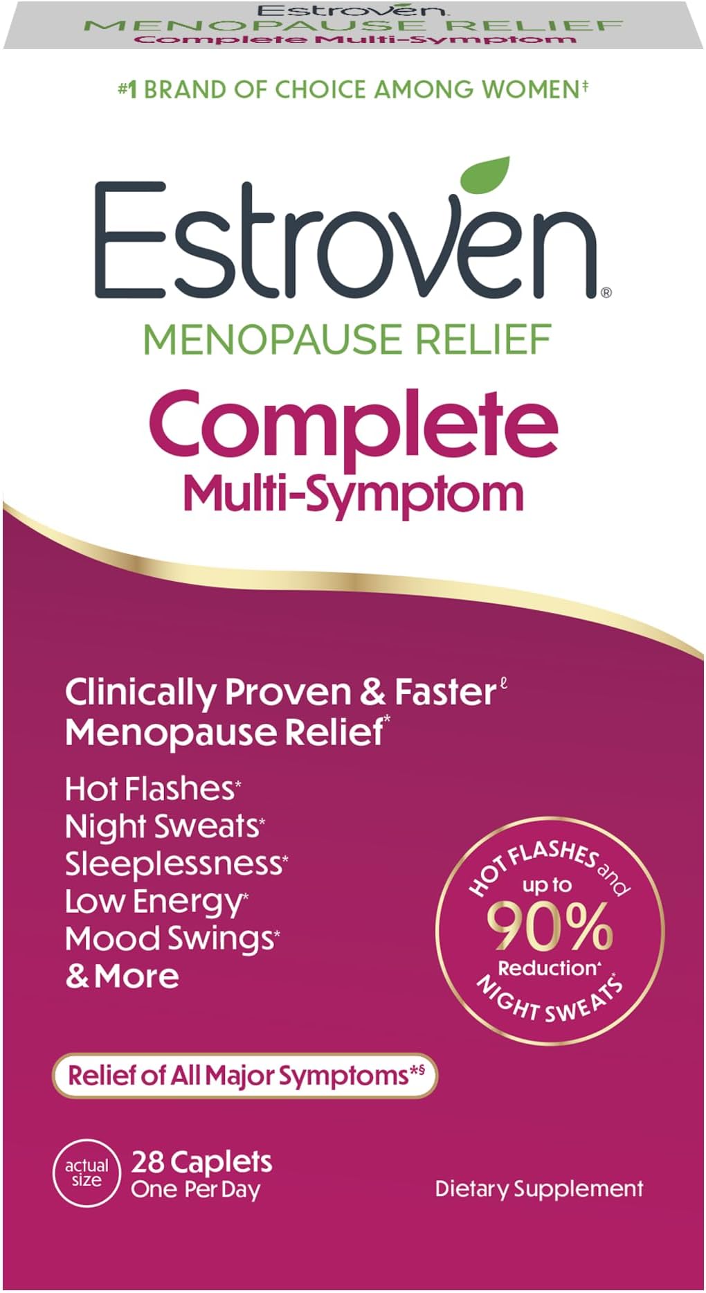Estroven Complete Multi-Symptom Menopause Supplement for Women, 28 Ct., Clinically Proven Ingredient Provide Menopause Relief & Night Sweats & Hot Flash Relief* Drug-Free & Non-GMO