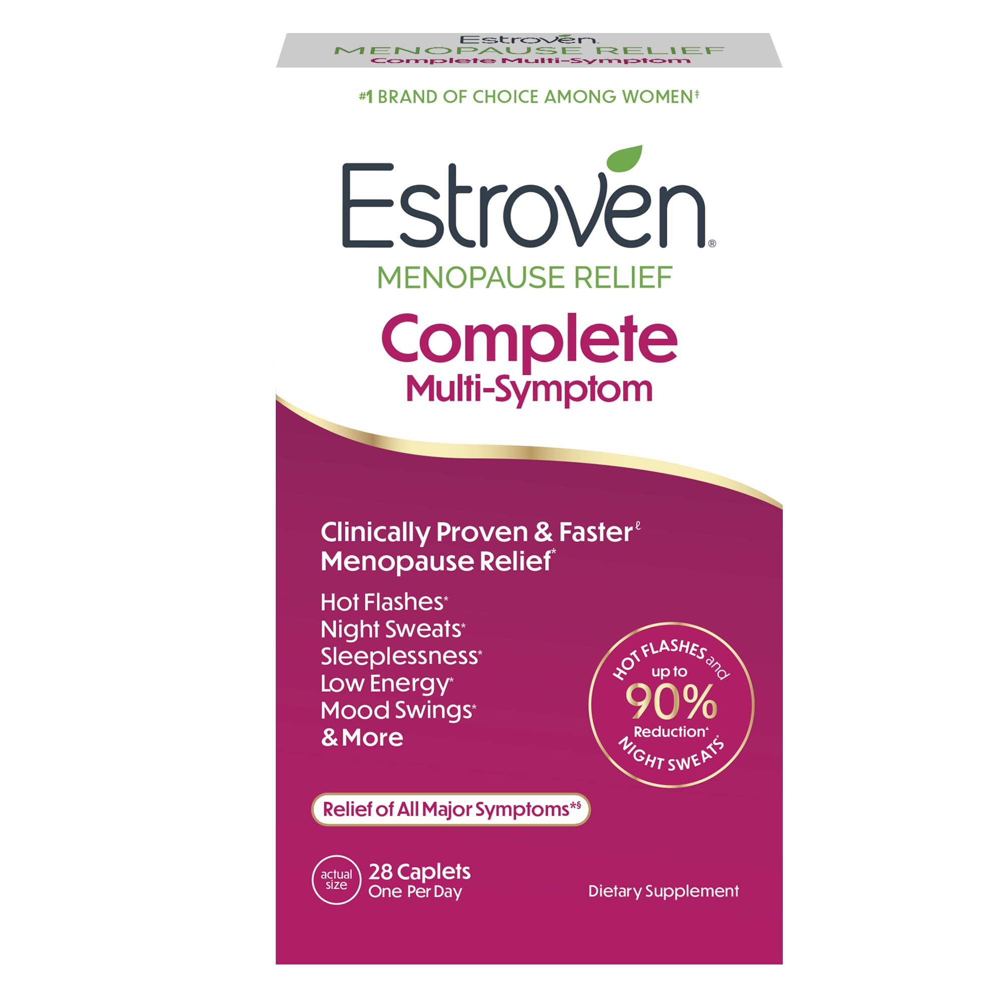 Estroven Complete Multi-Symptom Menopause Supplement for Women, 28 Ct., Clinically Proven Ingredient Provide Menopause Relief & Night Sweats & Hot Flash Relief* Drug-Free & Non-GMO