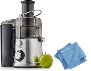 Omega C2100S High Juicer Machine with Extra Large Three-Inch Chute Extracts Juice from Whole Foods Cubier Microfiber Cleaning