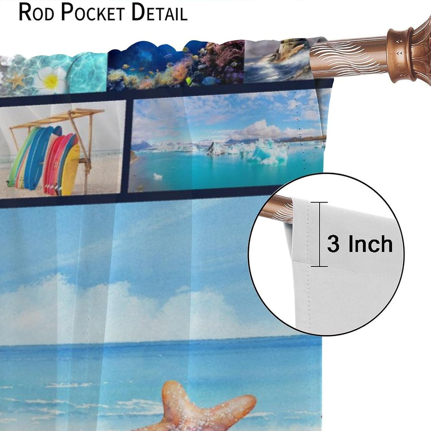 Brebasf Watercolor Tropical Beach Bicycles Blackout Curtains for Living Room,Abstract Nautical Theme Sea Animals Starfish Seashells Darkening Window Curtains with Rod Pocket - 2 Panels 63" L x 36" W