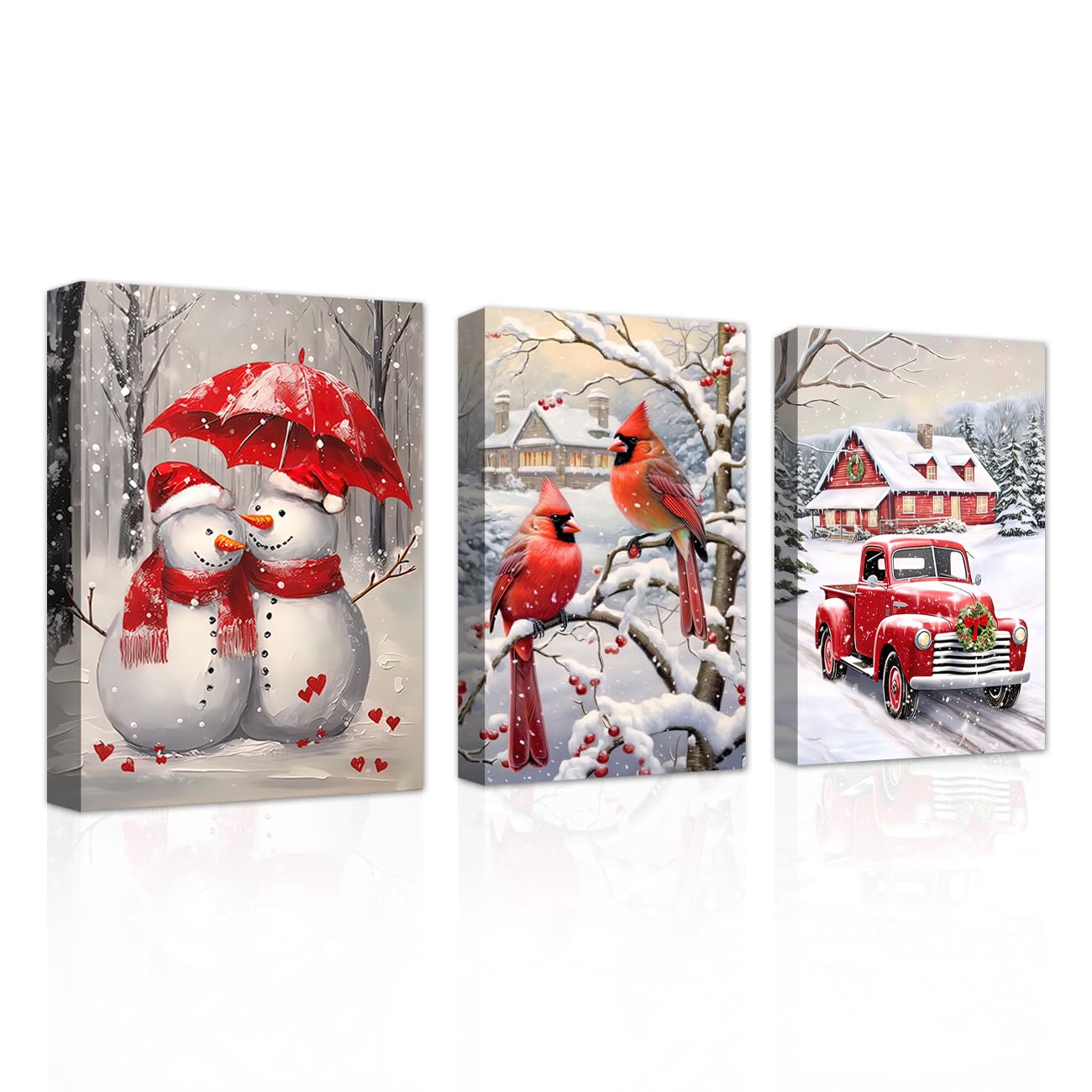 Amazon.com: CXHOSTENT Christmas Canvas Wall Art Set of 3 Snowman Red ...