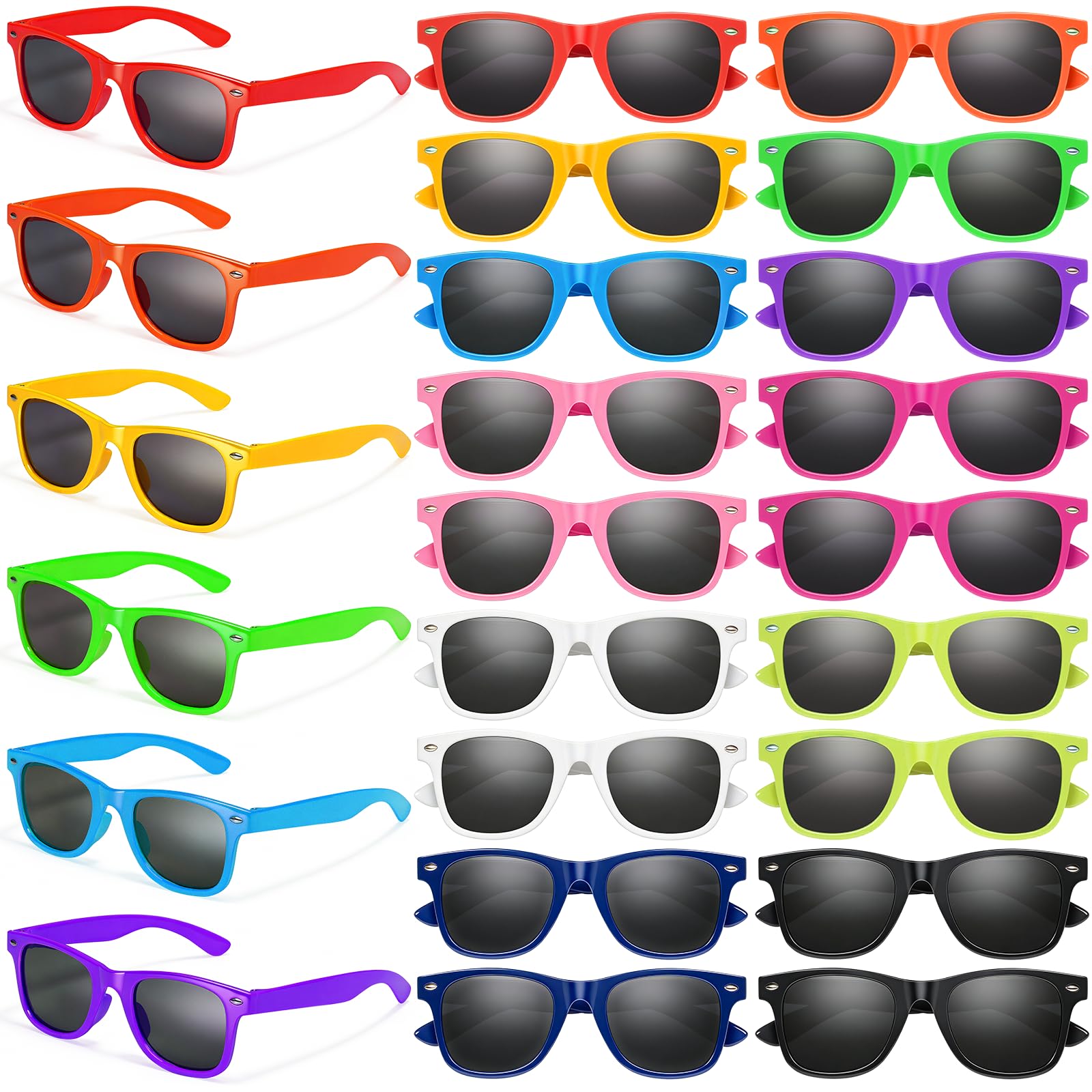 Newthinking Kids Sunglasses Multipack, 12 Colors Neon Party Sunglasses, Kids Beach Pool Glasses Party Bag Fillers for Boys and Girls, 24 PACK
